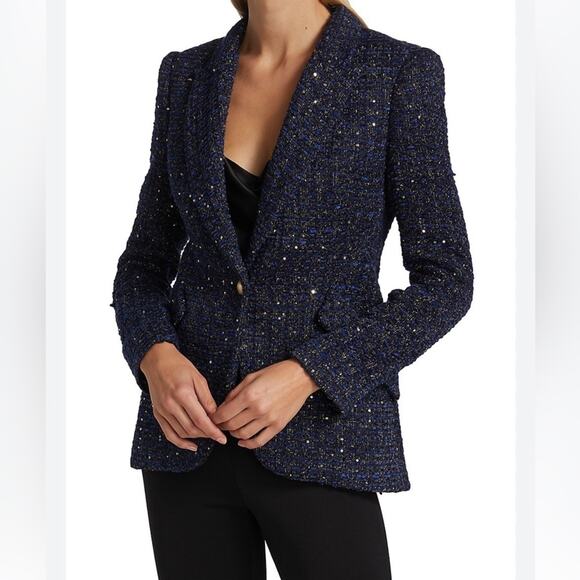 L’Agence CHAMBERLAIN SEQUIN EMBELLISHED‎ METTALIC MULTI TWEED BLAZER SIZE 10 - Picture 12 of 12
